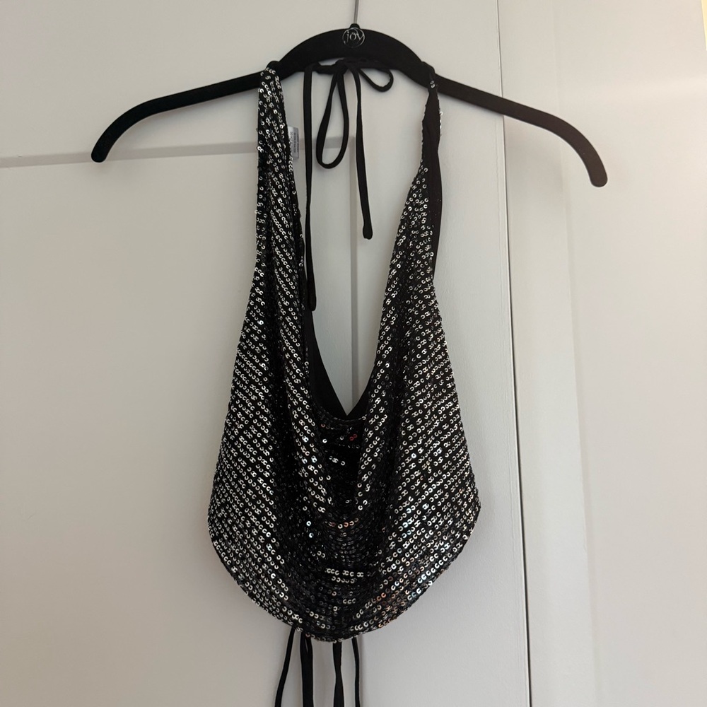 Bear Dance Black and Silver Sequin Crop Top